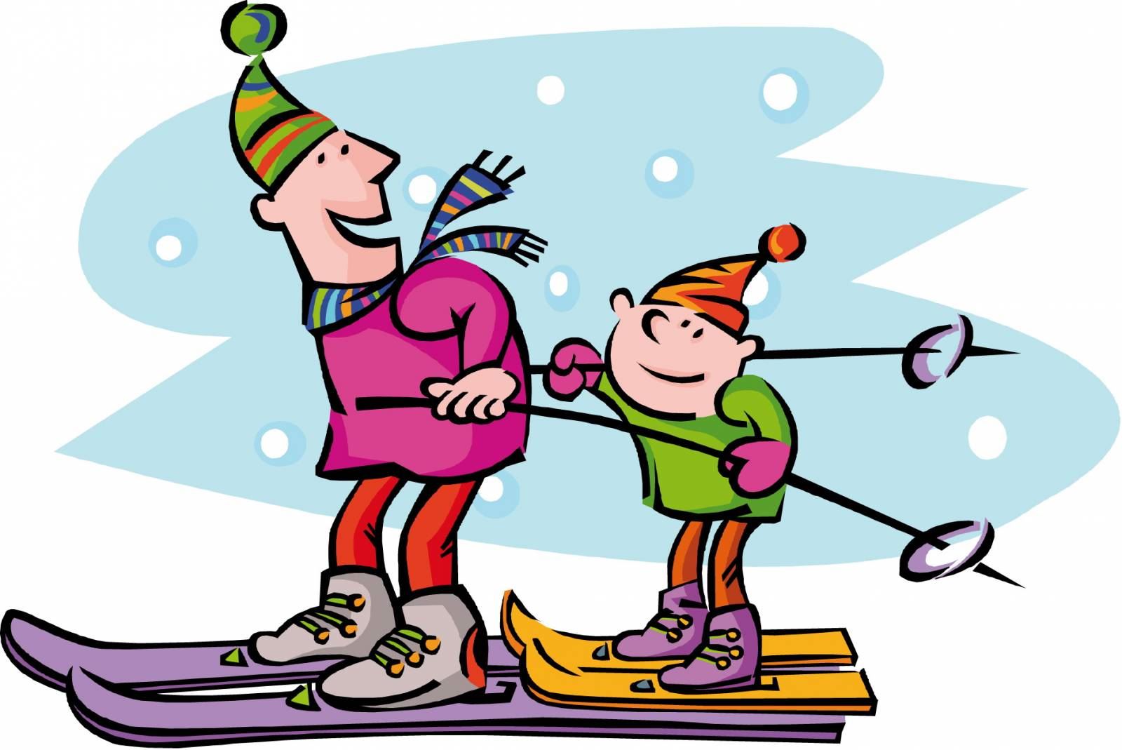 В первый день лыжники. Skis.WMF, snowmen1.WMF, Winter.WMF. Лыжи мультяшные. Веселые старты на лыжах. Лыжи иллюстрация.